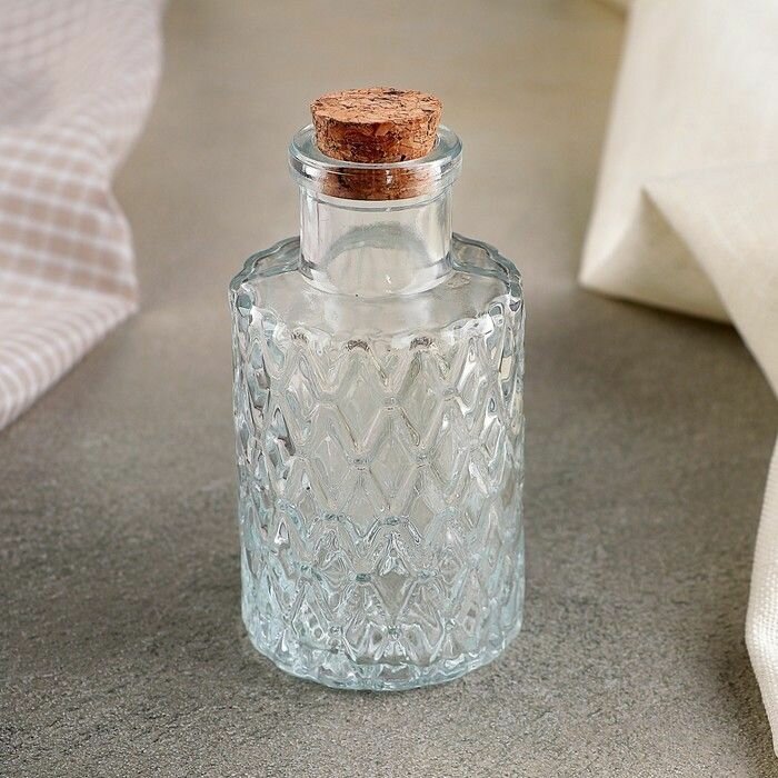 фото Стеклянная масленка, бутылочка для массажных, эфирных и ароматических масел Ажурные грани, стекло, 10 см, 100 мл + косметическое масло в подарок