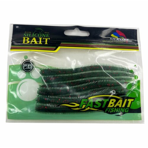 Силиконовая приманка Silicone Bait Рыбка Многоножка зелено-белая с блестками (8 шт.)