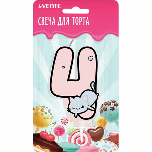 Свеча-цифра для торта deVENTE Котик 4 размер свечки 91x66x1 см с рисунком 245₽