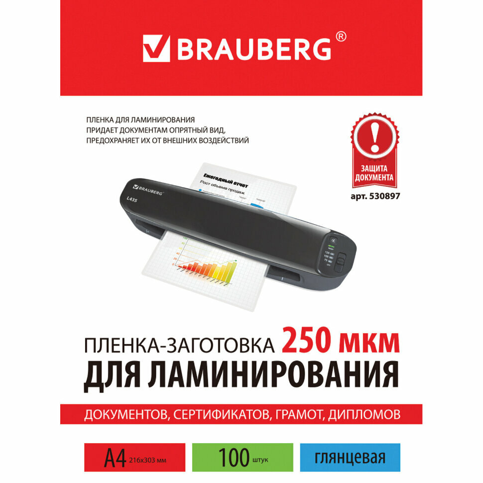 Пакетная пленка для ламинирования BRAUBERG Пленки-заготовки, 216×303 мм, 250 мкм, 530897 — фото 14