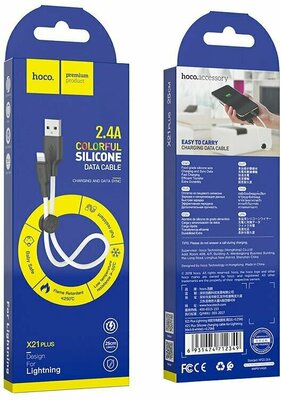 USB кабель HOCO X21 Plus Silicone Lightning 8-pin, 2.4А, 2м, силикон (красный/черный), шт X21 Plus