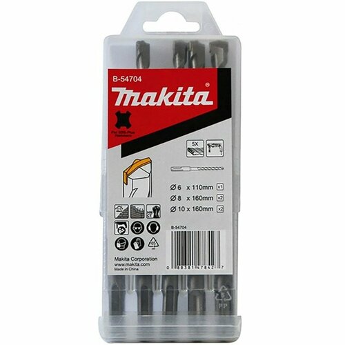 набор двухкромочных буров 5шт sds plus centering tip 10х100x160 makita b 60377 Набор буров SDS-Plus Centering tip, 5 шт (6×110x1, 8×160×2,10×160×2) Makita