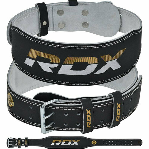 Пояс для тяжелой атлетики RDX 4" Leather 2XL, черный, золотой
