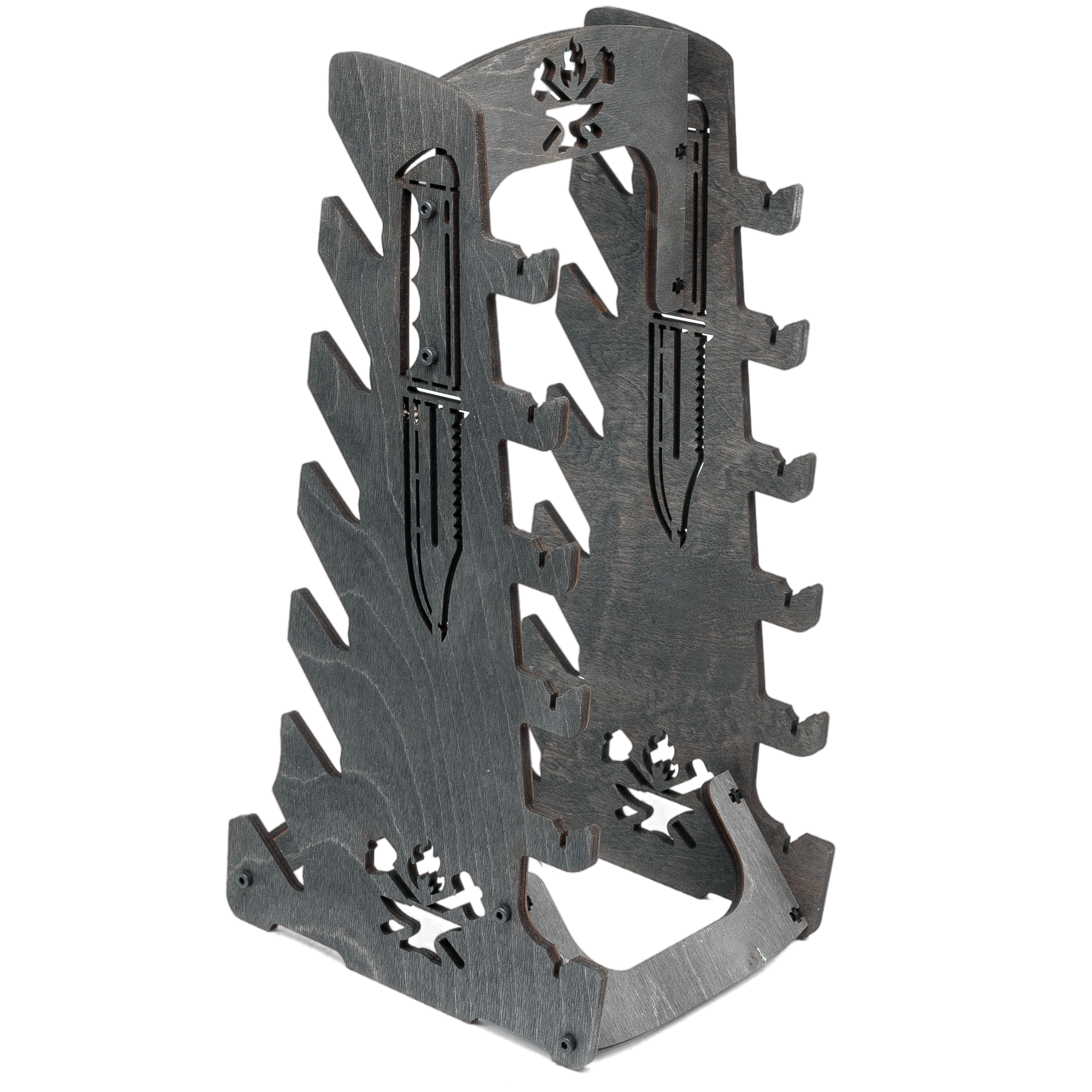 Изображение Стойка для коллекционных ножей. 6 слотов с пазами для ножен. Серый.