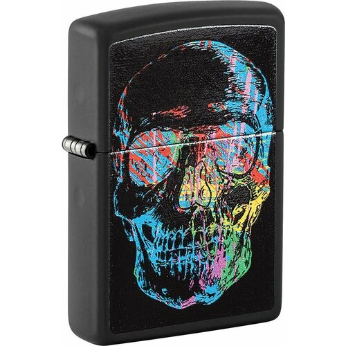 Зажигалка ZIPPO Skull Design с покрытием Black Matte, латунь/сталь, черная, 38x13x57 мм