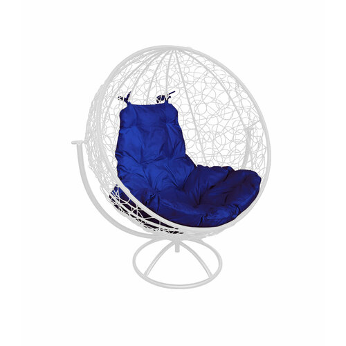 Подвесное кресло M-group круг с ротангом белое синяя подушка