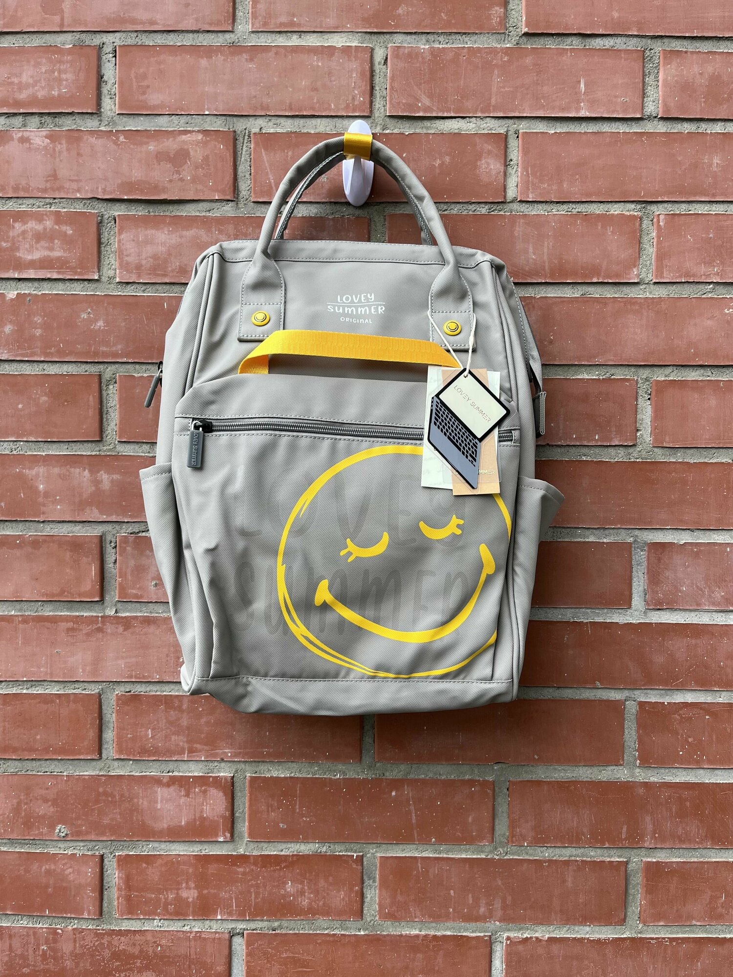 Lovey Summer рюкзак сумка, водоотталкивающий, городской Smail серый с желтым
