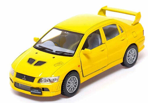 Машинка металлическая Kinsmart 1:36 Mitsubishi Lancer Evolution VII (Лансер Эво) KT5052D инерционная, двери открываются / Желтый