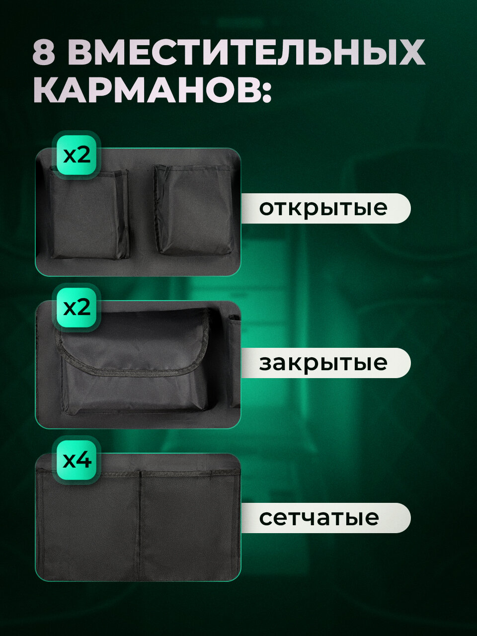 Органайзер в багажник автомобиля на липучке, Flex Drive, Автомобильный органайзер, 88 х 48 см