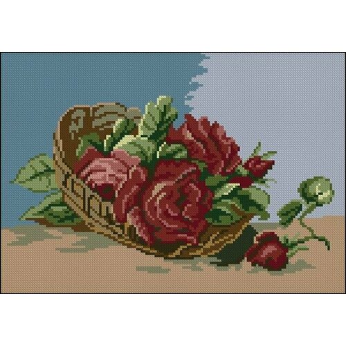 Набор для вышивания Goblenset 043 Корзина с красными розами 15х10,5 см