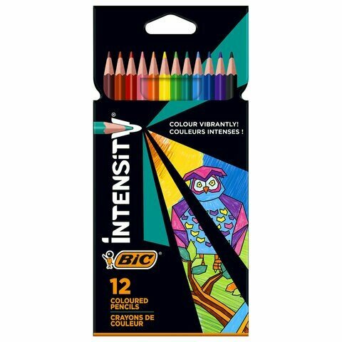 Карандаши цветные BIC "Intensity", 12 цветов, трехгранные, пластиковые, европодвес, 9505272