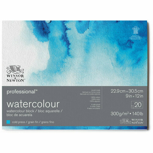 Альбом-склейка для акварели, 20л, 229*305мм, Winsor&Newton Professional, 300г/м2, холодный пресс, 100% хлопок, 320620