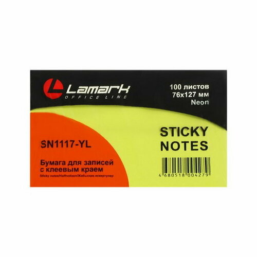 Блок с липким краем Neon, 127 x 76 мм, 100 листов, ярко-желтый, 12 шт.