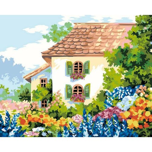 картина по номерам в цветущих полях 40x50 см фрея Картина по номерам Дом в цветущем саду, 40x50 см. Фрея