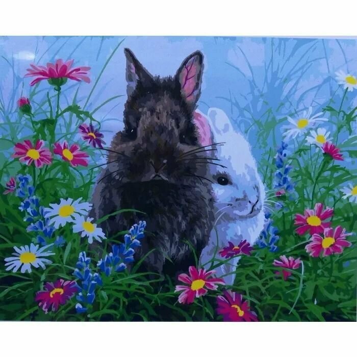 Картина по номерам на холсте "Два зайчонка" 40х50 см Подарок маме, женщине, девушке на день рождения GX36237