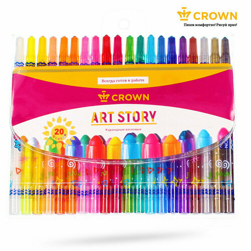 Карандаши восковые Crown ArtStory, 20цв, выкручивающийся стержень, ПВХ, европодвес, 225401