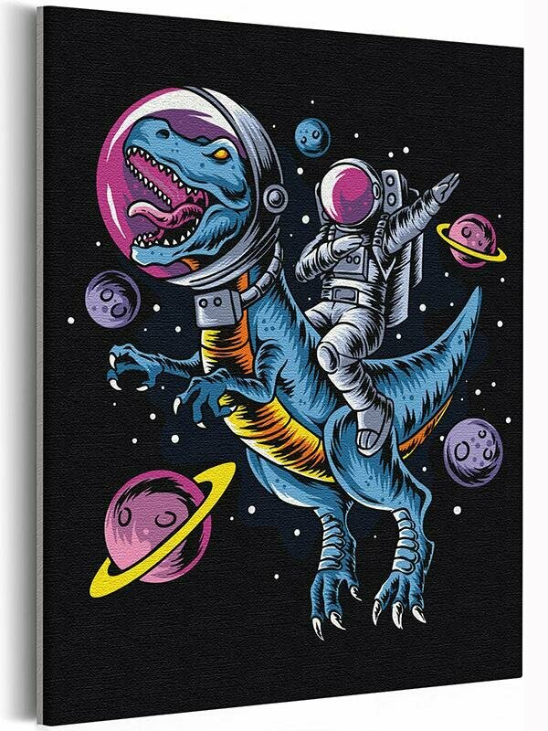 Космонавт и динозавр / Космос, планеты Раскраска картина по номерам на холсте с неоновой краской 40х50