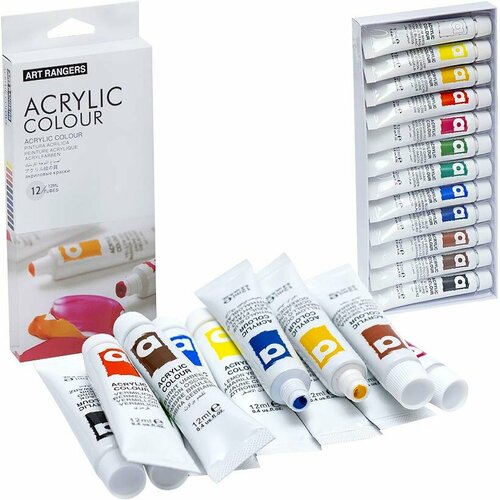 Краски акриловые 12 цветов, в тюбиках по 6 мл с кистью