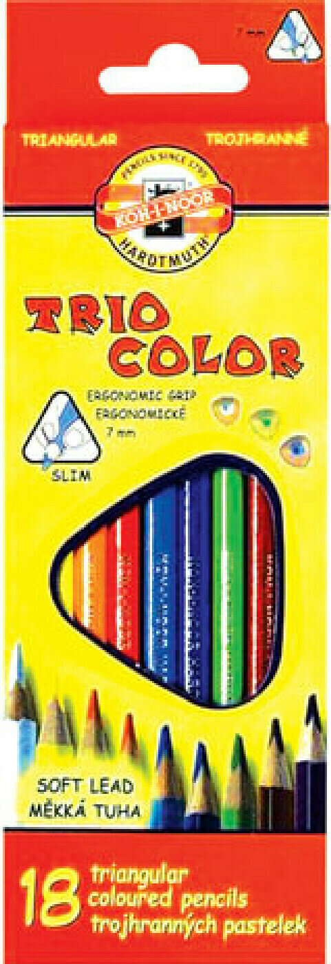 Набор карандашей Карандаши цветные KOH-I-NOOR "Triocolor", 18 цветов, трехгранные, грифель 3,2 мм, европодвес, 3133018004KSRU, 2 упаковки