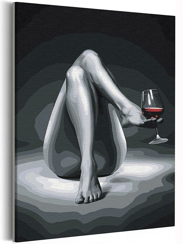 Девушка с бокалом красного вина Раскраска картина по номерам на холсте 40х60