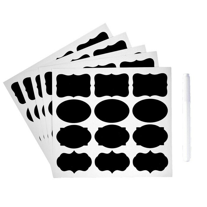 Наклейки водонепроницаемые, набор листов 5 шт, меловой маркер, размер 1 наклейки — 60 × 40 мм