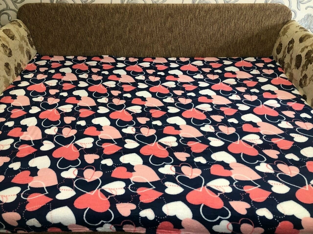 фото Плед велсофт 180Х200 см синий с сердечками