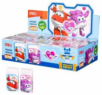 Ластик Deli Super Wings 45x25x12мм белый картонный дисплей