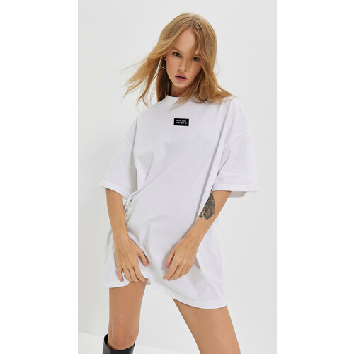 Футболка оверсайз, хлопок, дышащий материал, размер One size 40-54, белый