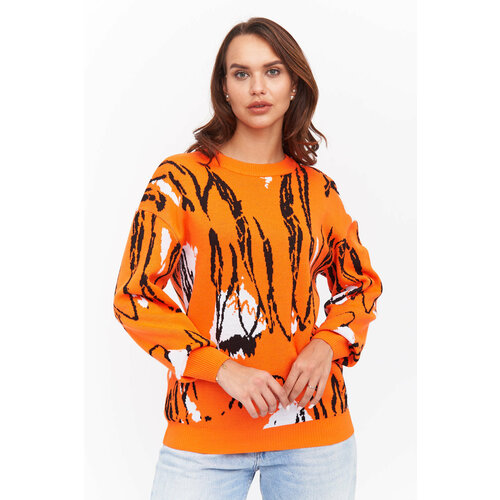Джемпер Текстильная Мануфактура, размер 48, оранжевый, черный джемпер женский с жаккардовым рисунком цветов