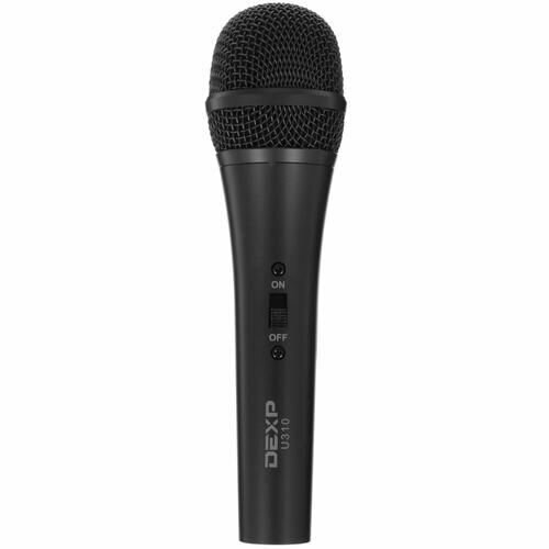 Микрофон DEXP U310, проводной, ручной, -75 дБ, от 80 Гц до 15000 Гц, кабель - 500 см, jack 6.3 мм серый