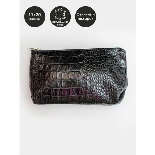 фото Косметичка 10х5х20 см, черный кожаный цветок