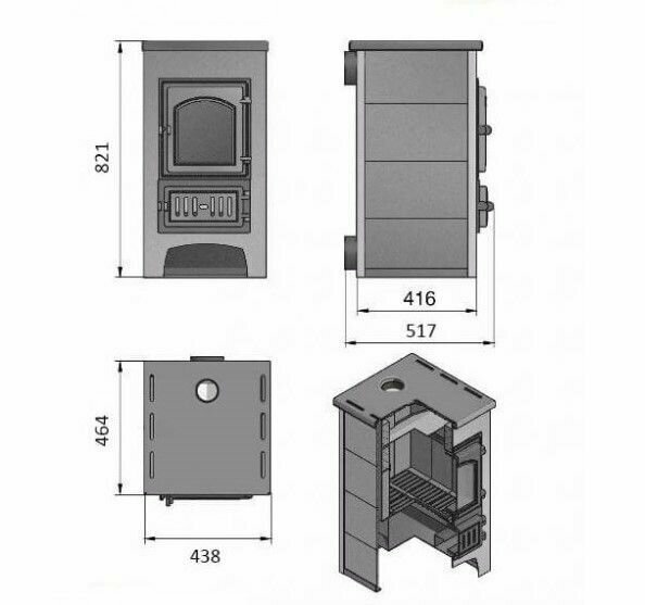 Печь-Камин везувий ПК-01 (270) с плитой красн. 9 кВт (150 м3) Ø 115 мм