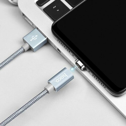 USB-кабель HOCO U40A Magnetic adsorption AM-microBM 1 метр, 2А, нейлон, серый (28/168) кабель для iphone hoco u40a magnetic adsorption lightning charging cable 1м серый со съемным разъемом