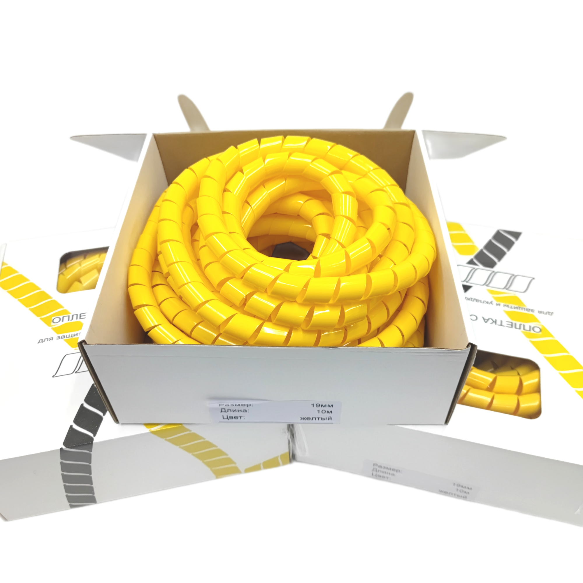 Оплетка спиральная для кабелей и проводов 19мм, 10м, желтая - фотография № 5