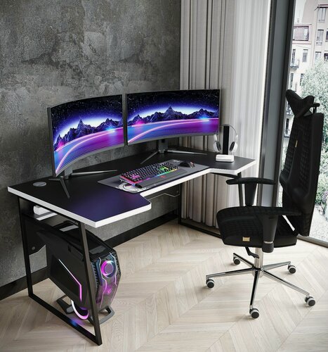 Изображение товара Стол компьютерный игровой, офисный, геймерский Expert черный/белый каркас металл для пк и ноутбука 140х77 см