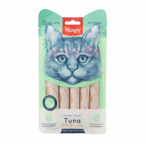 Лакомство Wanpy Cat для кошек "Нежное пюре" Тунец и гребешки 70 г