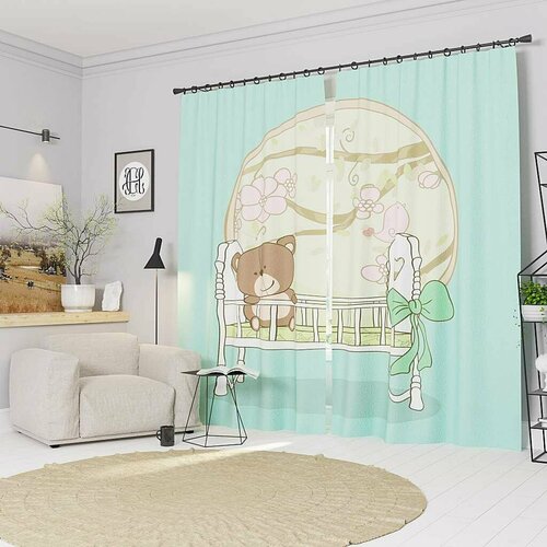 Фотошторы Мишка в кроватке Ш150xВ190 см. 2шт. Габардин на тесьме