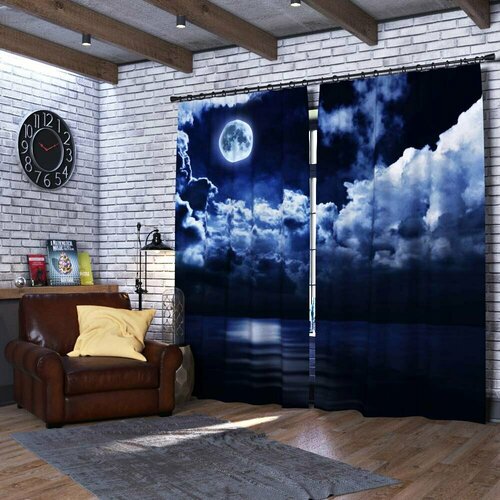 Фотошторы Полнолуние над водой Ш150xВ225 см. 2шт. Габардин на тесьме