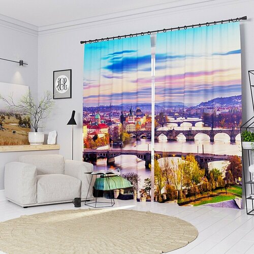 Фотошторы Прага, Карлов мост и Старый город. Чешская Республика Ш150xВ195 см. 2шт. Атлас на тесьме