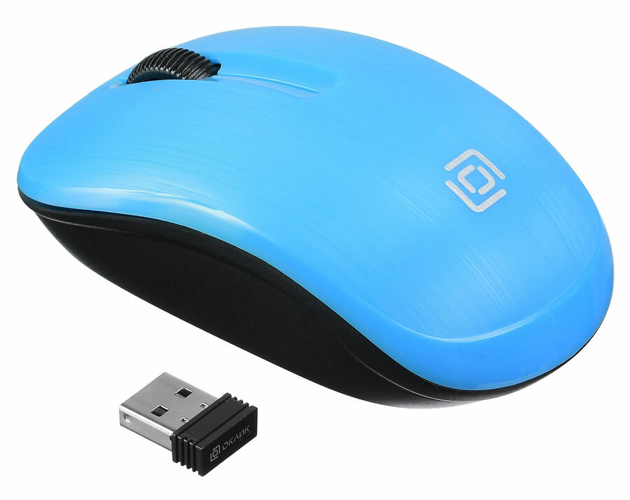 Мышь Oklick 525MW, оптическая, беспроводная, USB, черный и голубой [1090724]
