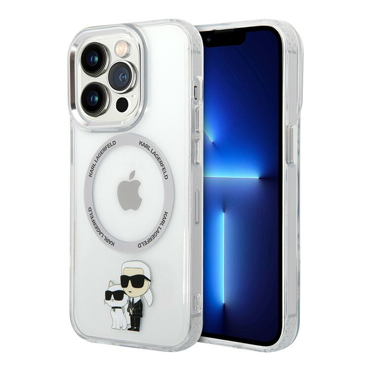 Karl Lagerfeld для iPhone 15 Pro чехол PC/TPU NFT Karl & Choupette Metal ring Hard Transparent (MagSafe)