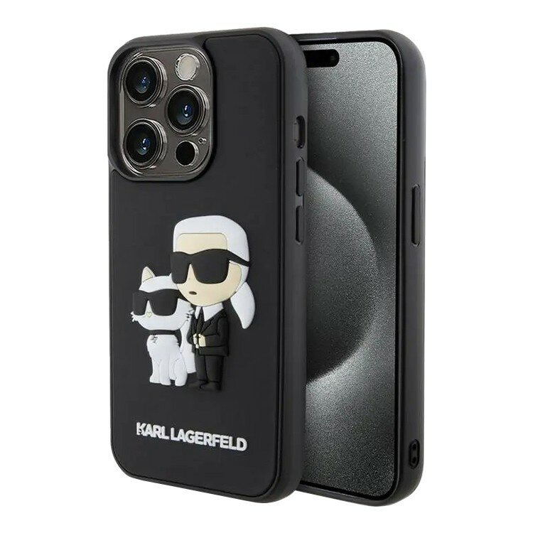 Karl Lagerfeld для iPhone 15 Pro чехол 3D Rubber Karl & Choupette Hard Black