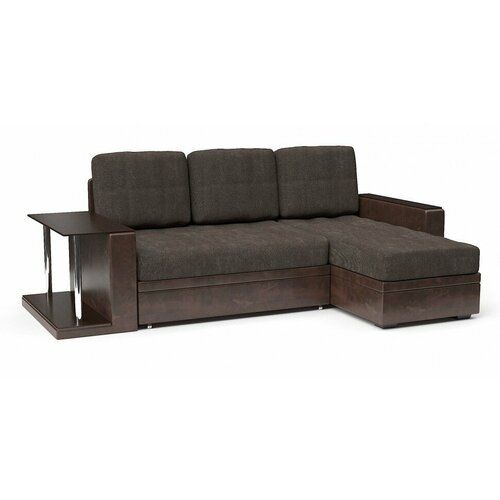 Угловой диван-кровать Атланта со столиком дельфин коричневый велюр+коричневая экокожа