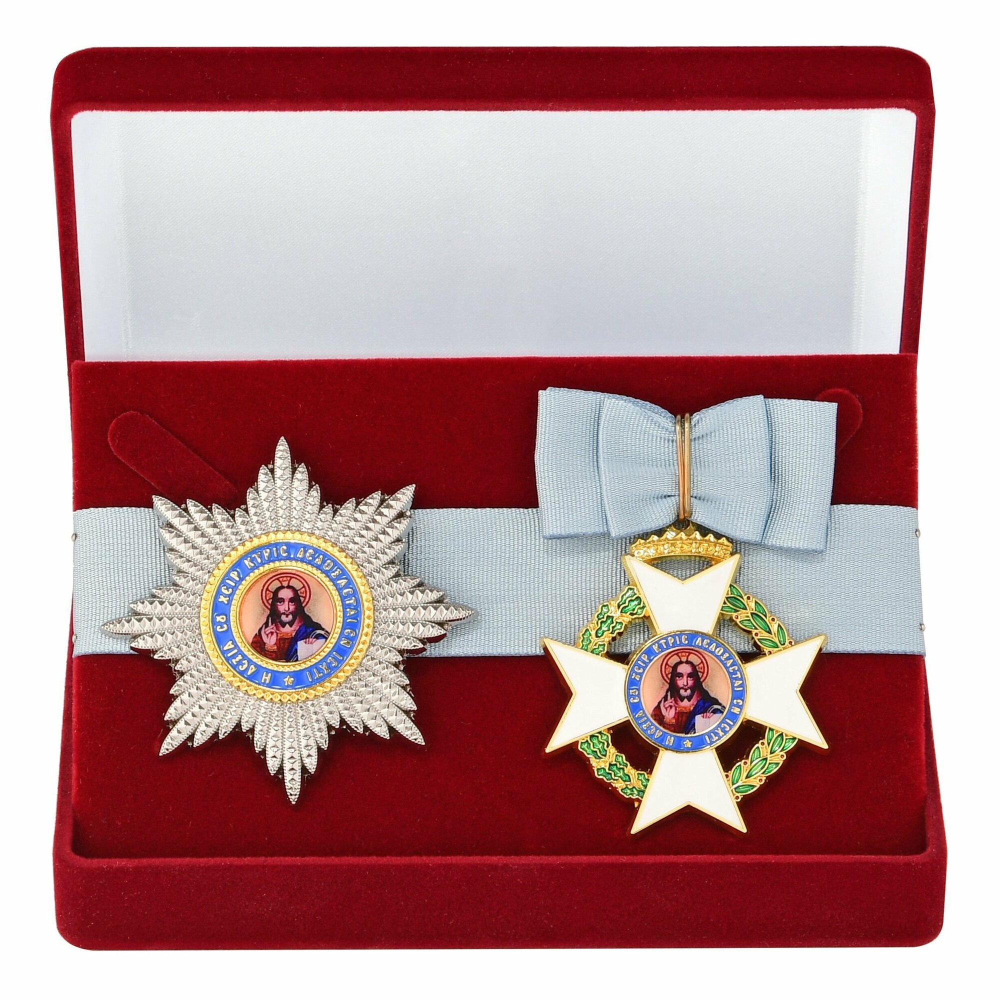 Знак и звезда ордена Спасителя в подарочном футляре, сувенирные муляжи