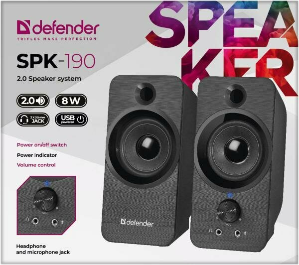 Defender Акустическая 2.0 система SPK-190 черный, 8 Вт, питание от USB