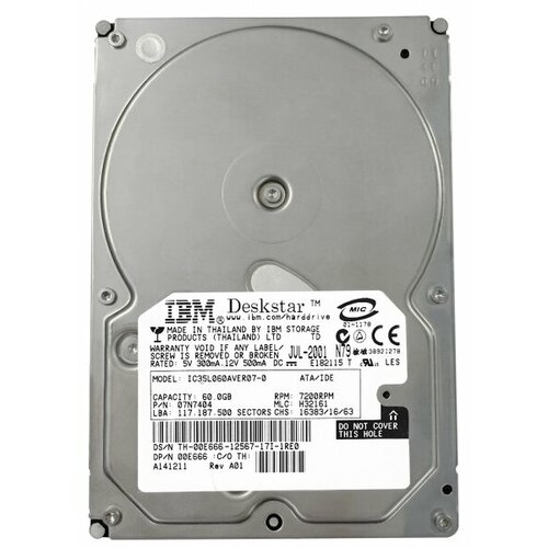 Жесткий диск IBM 07N7404 60Gb 7200 IDE 3.5 HDD жесткий диск ibm 07n8177 82 3gb 7200 ide 3 5 hdd