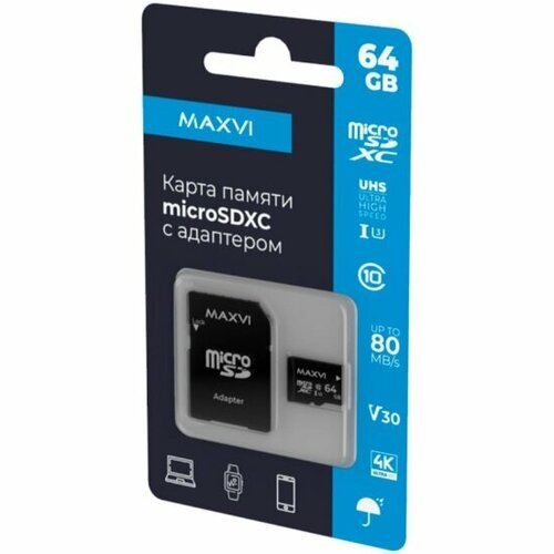 Карта памяти MAXVI microSDXC 64GB, class 10, UHS-I (V30)