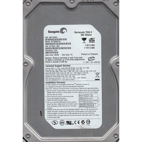 Жесткий диск Seagate ST3300631A 300Gb 7200 IDE 35 HDD 1467500₽