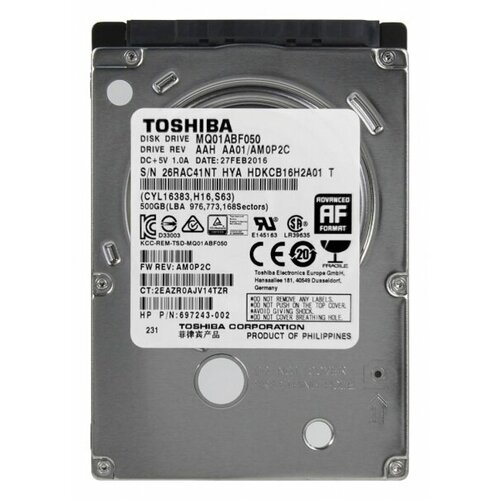 Жесткий диск Toshiba 697243-002 500Gb 5400 SATA 2,5 HDD жесткий диск toshiba 697243 001 500gb 5400 sataiii 2 5 hdd