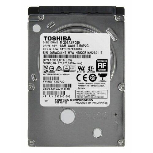 Жесткий диск Toshiba 697243-002 500Gb 5400 SATA 25 HDD 1089500₽